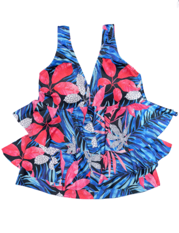 Marilyn 2 Volados Azul Flores Rojas (Solo Parte de Arriba)