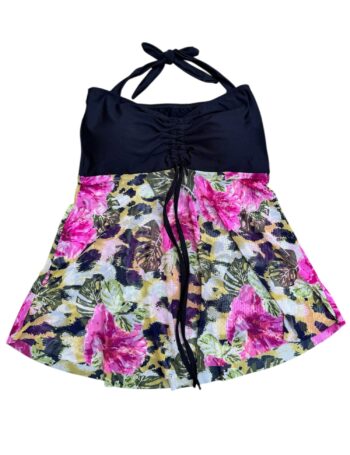 Con Transparencia Negro Flores Rosadas (Solo Parte de Arriba)