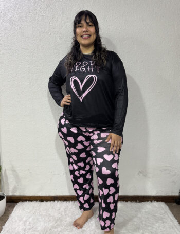 Pijama de Invierno Talles Especiales Corazón Negro
