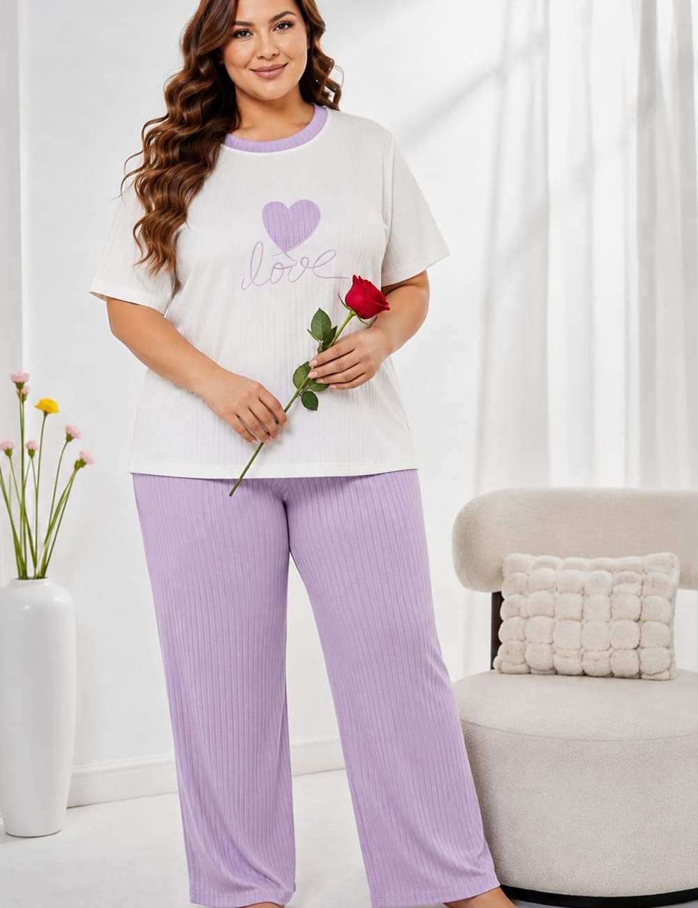 Pijama Corderoy Talle Especial 2 Piezas Importado Lila