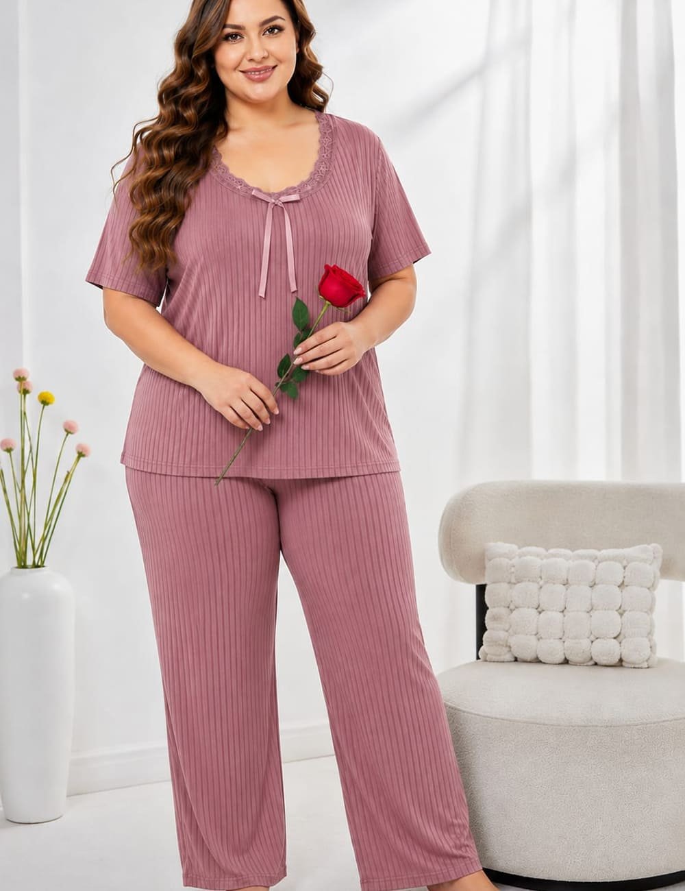 Pijama Corderoy Talle Especial 2 Piezas Importado Rojo