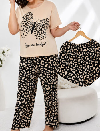 Pijama Talle Especial 3 Piezas Importado Beige