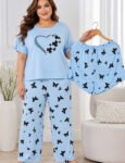 Pijama Talle Especial 3 Piezas Importado Celeste Mariposa