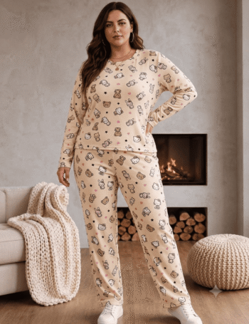 Pijama de Morley Manga Larga Talle Especial Kitty Amarillo