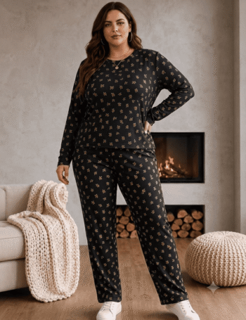 Pijama de Morley Manga Larga Talle Especial Negro