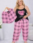 Pijama Talle Especial 3 Piezas Musculosa de Breteles Importado Corazón Rosa