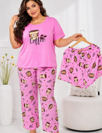 Pijama Talle Especial 3 Piezas Importado Rosa Coffee