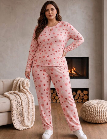 Pijama de Morley Manga Larga Talle Especial Rosa Corazón