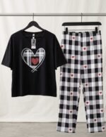 Pijama Talle Especial 2 Piezas Importado Negro Corazón Cuadros - Imagen 3